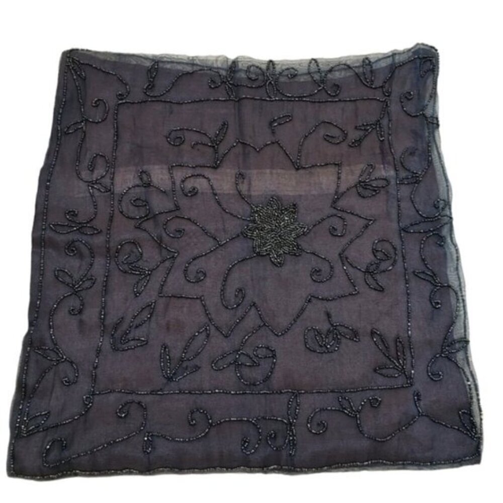 🔷️Deep Blue Sheer Beaded Cushion Cover Pillow Case Moody Maximalist Boho